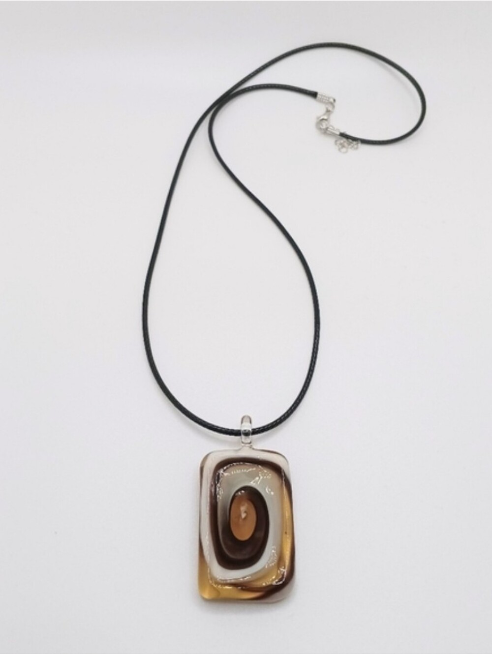 Elegant Hand Blown Swirl Brown Glass Pendant Necklace